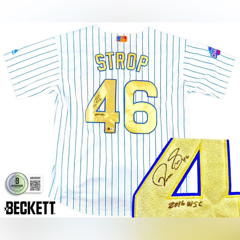 💥Pedro Strop💥 Chicago Cubs Signed 2016 World Series Jersey Autograph —BECKETT